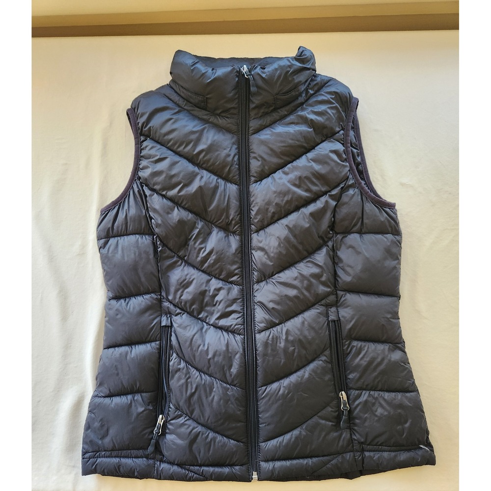 Charter Club Womens Black Chevron Puffer Vest Full Zip Sorona Fill Small